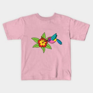 Colorful Hummingbird on Hibiscus Tropical Flower Kids T-Shirt